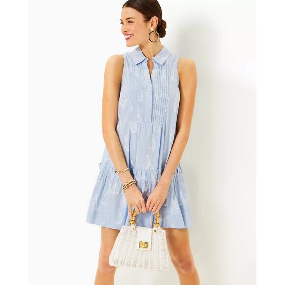Lilly Pulitzer Caylinn Sleeveless Popover Shirt Dress - L Resort White A Lil - Picture 1 of 4